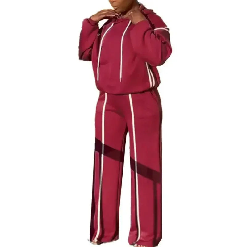 Women's 2-Piece Hooded Tracksuit Set – Zip Sweatshirt & Wide-Leg High-Waist Pants | FBA Vibes