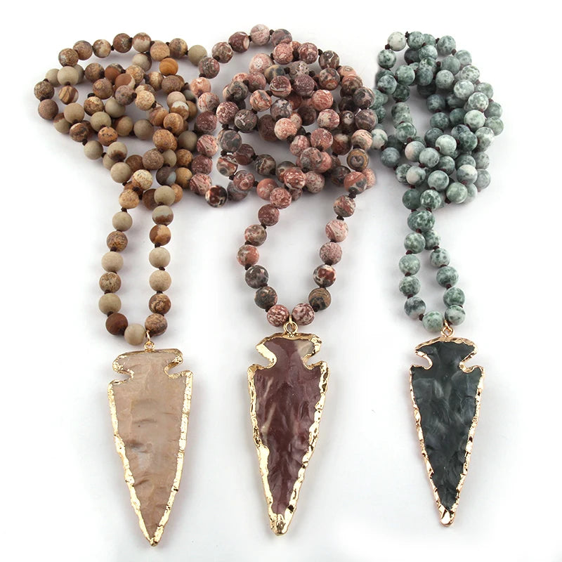 FBA Bohemian Tribal Natural Stone Arrowhead Necklace | Women's Ethnic Jewelry