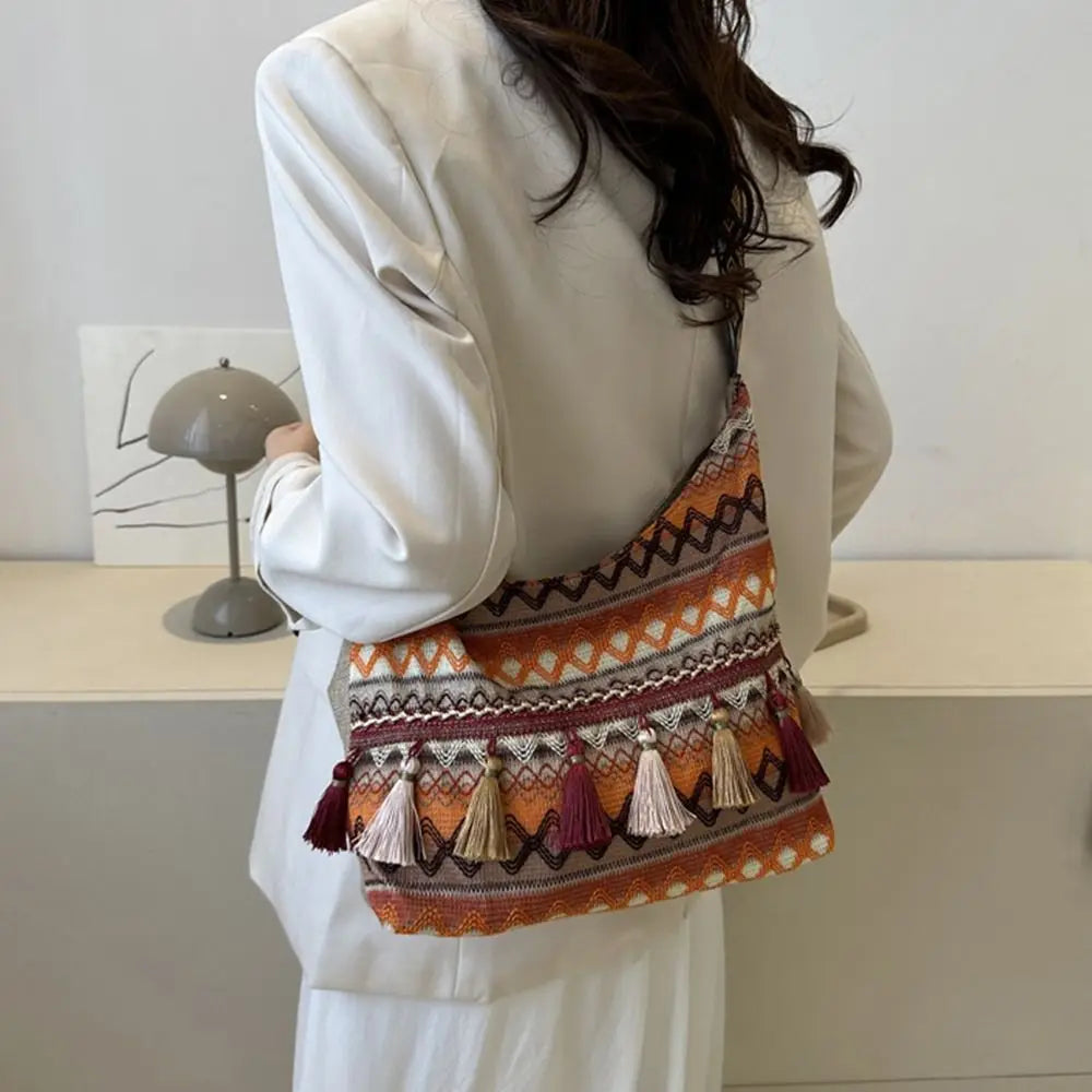 Tassel Ethnic Bohemian Crossbody Shoulder Bag – Fringe Woven Messenger Tote