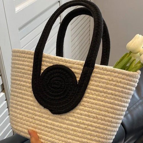 Cotton Rope Grass Woven Crossbody Tote Bag – Eco-Friendly Travel Vacation Handbag for Women