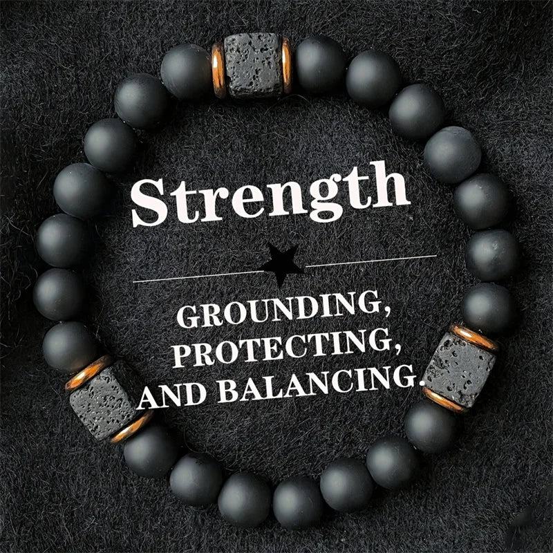 FBA Black Onyx & Lava Stone Elastic Bracelet for Men | Charm Jewelry
