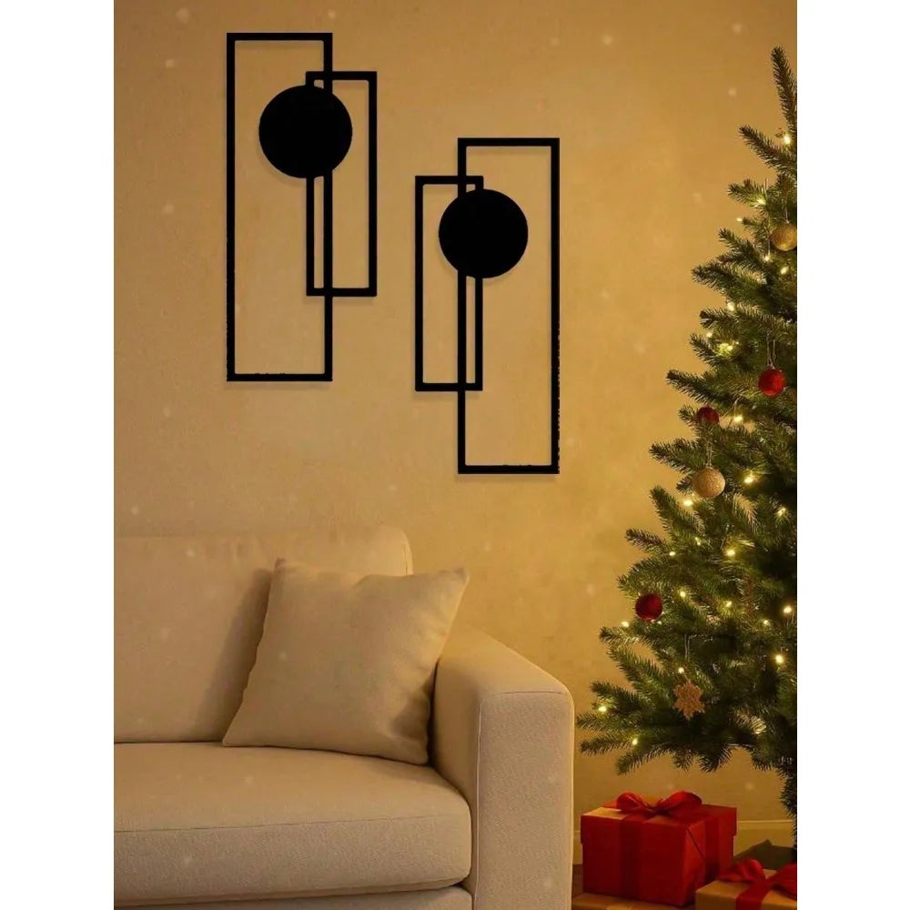 2-Piece Abstract Metal Wall Art | Gothic Line Sculpture Minimalist Black Wall Decor