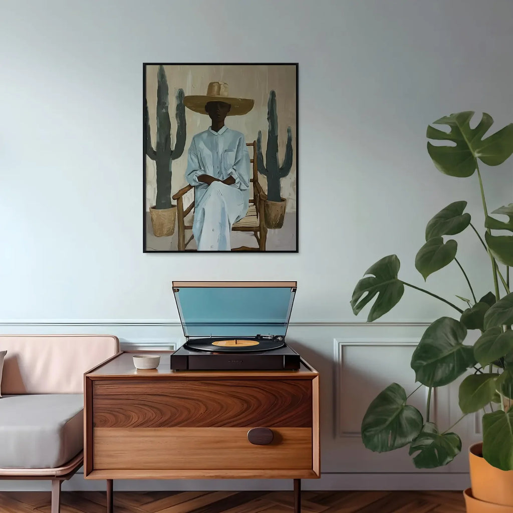 Minimalist Desert Woman Cactus Canvas Print | Boho Wall Art