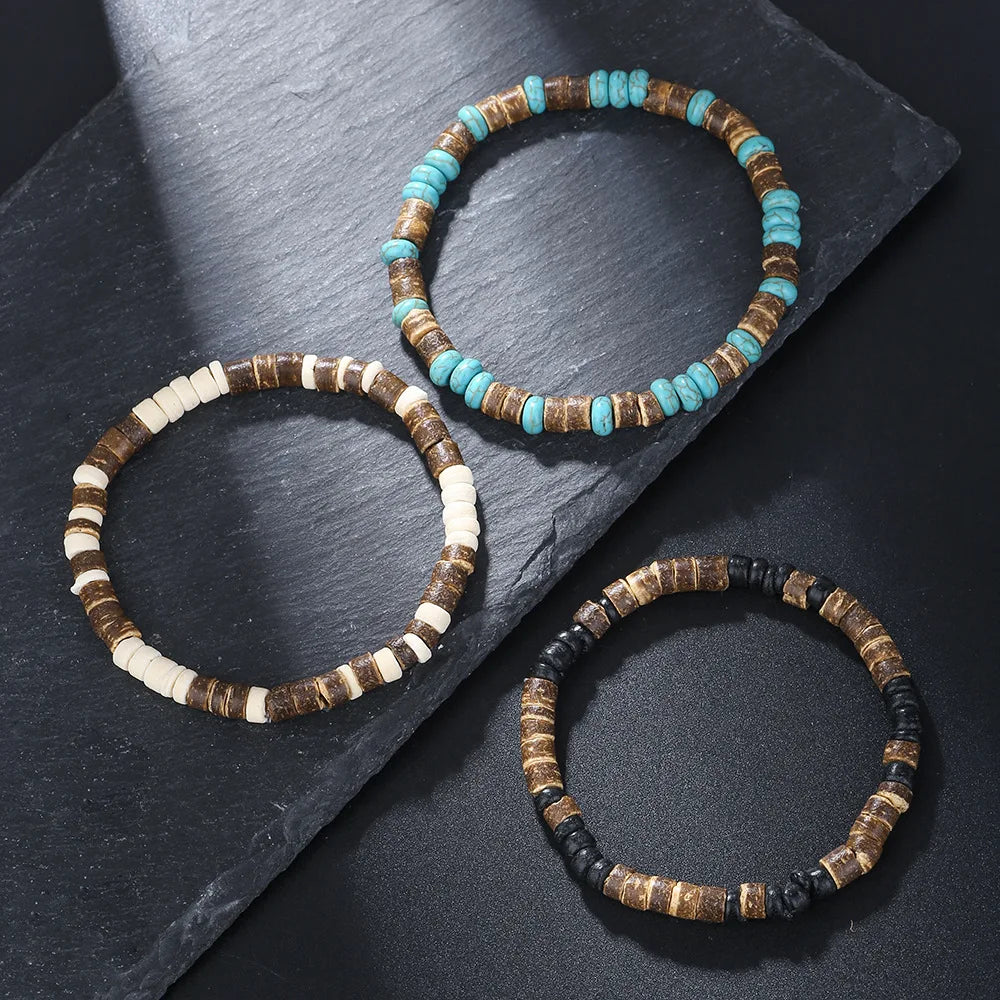 FBA Bohemian Blue Coconut Bead Men's Bracelet | Retro Party Jewelry