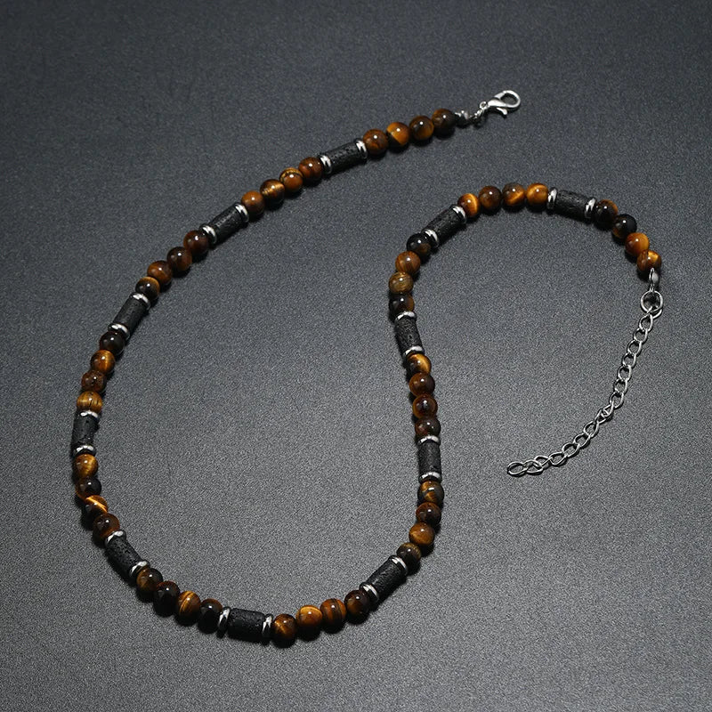 FBA Bohemian Tiger Stone Beaded Necklace for Men | Minimalist Jewelry