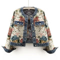 Women's Chinese Retro Jacquard Denim Jacket – Short Round Neck Temperament Coat | S–XXL | FBA Vibes