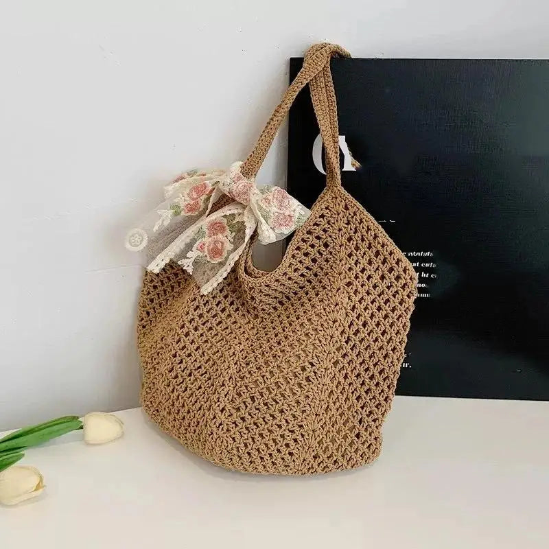 Large Capacity Woven Straw Wicker Tote Bag for Women – Handmade Summer Beach Shoulder & Messenger Bag
