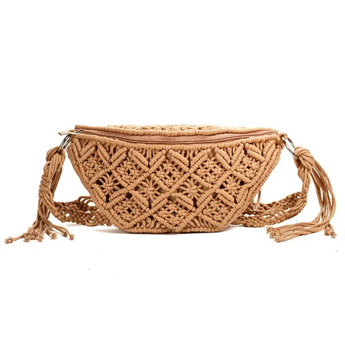 Bohemian Crochet Knitted Beach Tote & Crossbody Bag – Ethnic Style Woven Shoulder Bag for Women