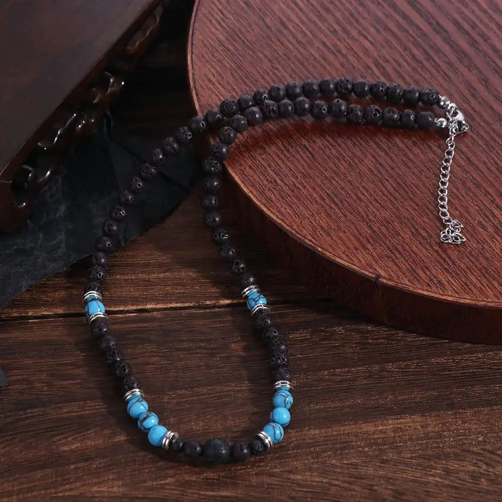 FBA Ethnic Turquoise Black Beaded Necklace for Men | Western Style Jewelry