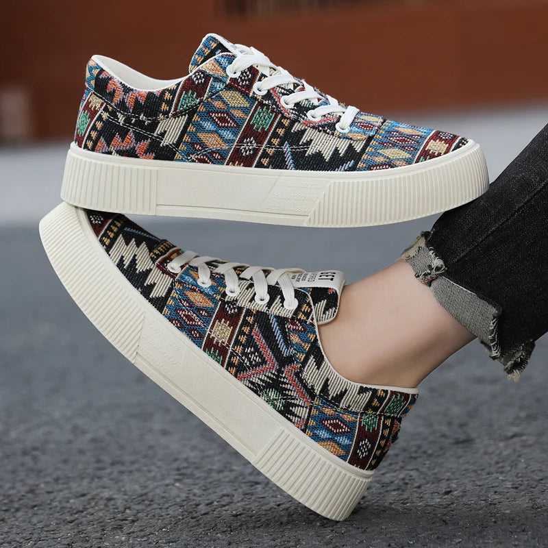 FBA Men's Retro Jacquard Low Top Trendy Shoes | National Style Korean Edition
