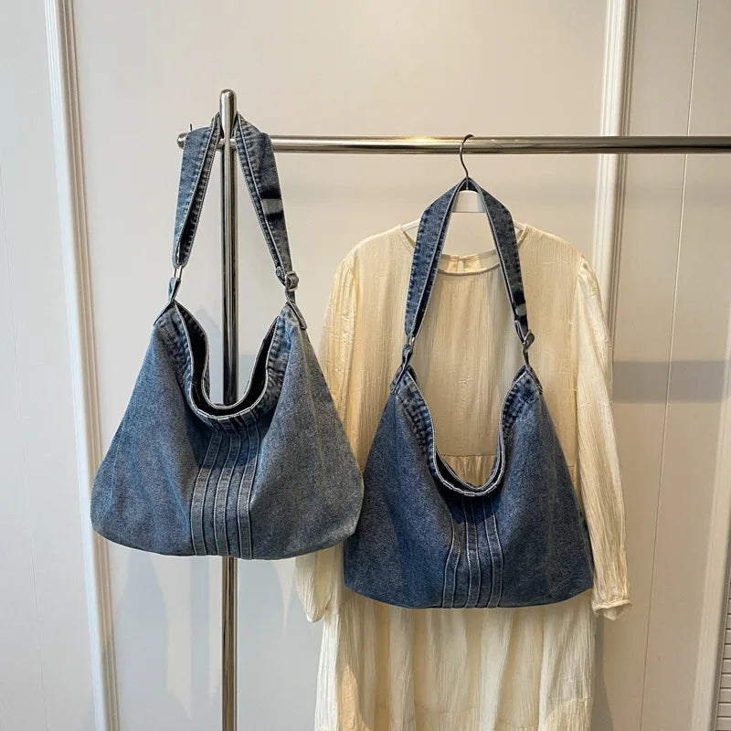 Denim Canvas Tote Bag for Women – Large Capacity Casual Shoulder Handbag