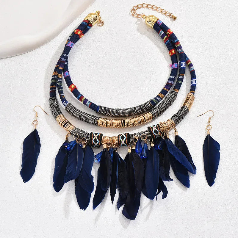 FBA Ethnic Feather Choker Necklace & Earring Set | Women's Jewelry