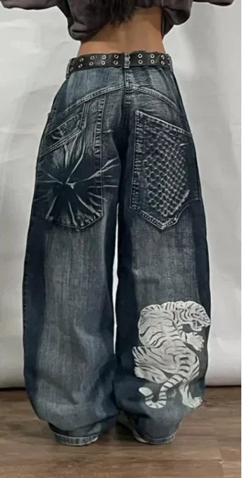 Women's American Harajuku Retro High Waist Baggy Wide-Leg Jeans – Y2K Gothic Streetwear Washed Denim | Multiple Colors | S–XXL | FBA Vibes