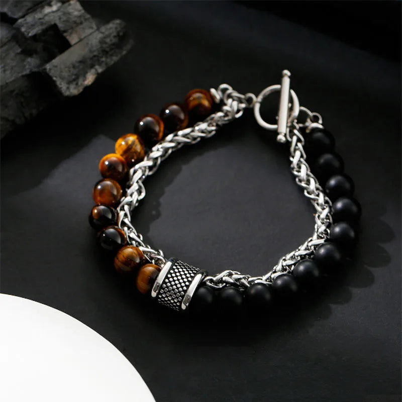 FBA Simple Black Natural Stone Beaded Chain Bracelet | Men's Travel Jewelry