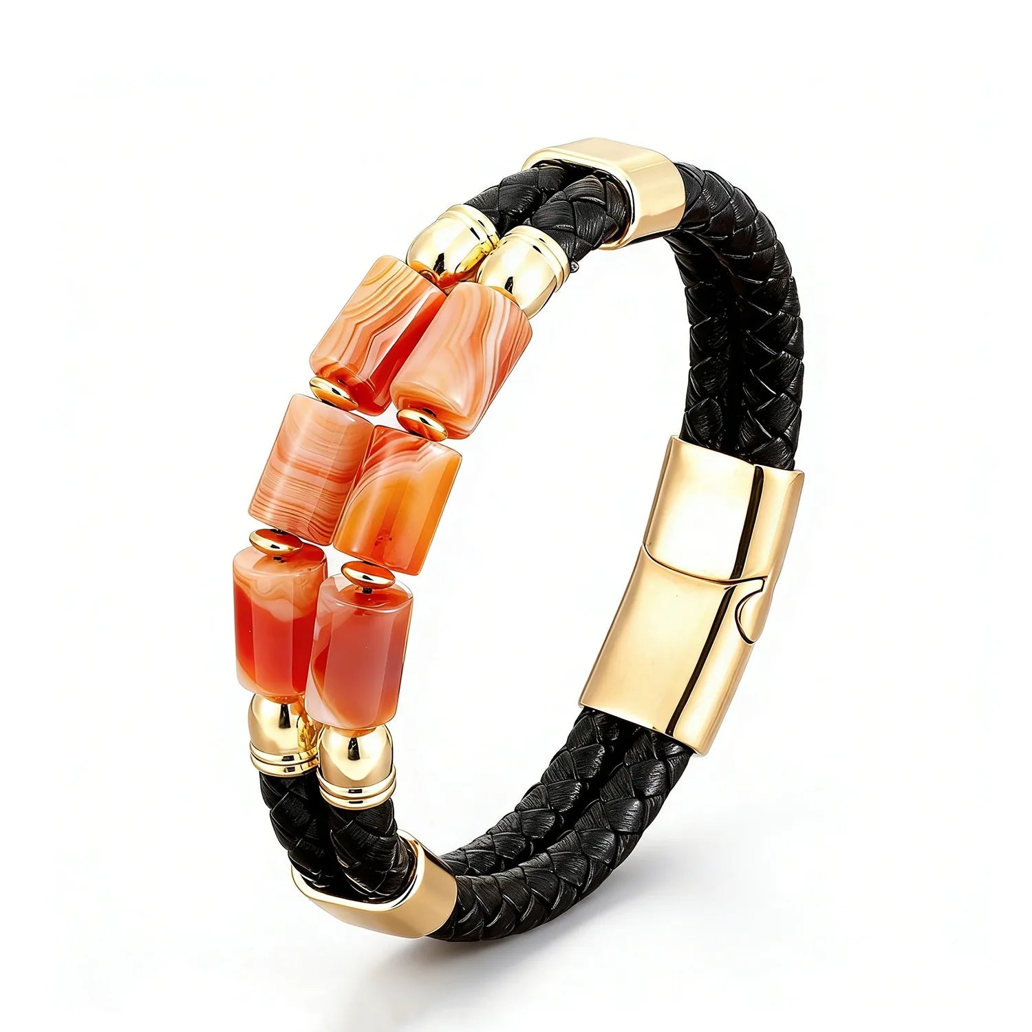 FBA Men's Natural Agate Leather Bracelet | Multi-Color Crystal Healing Jewelry
