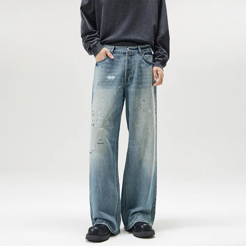 American Retro Ink Splash Wide-Leg Jeans – Unisex Loose Fit Mopping Denim Pants | S–XXL | FBA Vibes