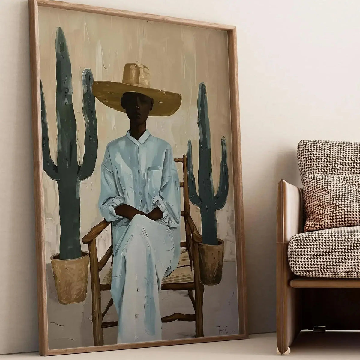 Minimalist Desert Woman Cactus Canvas Print | Boho Wall Art
