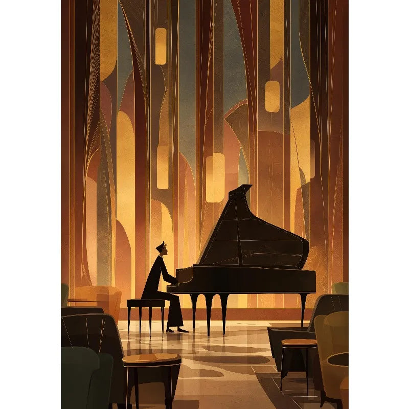 Retro Jazz Band African Musician Canvas Print – Art Deco Wall Art for Home Bar & Living Room