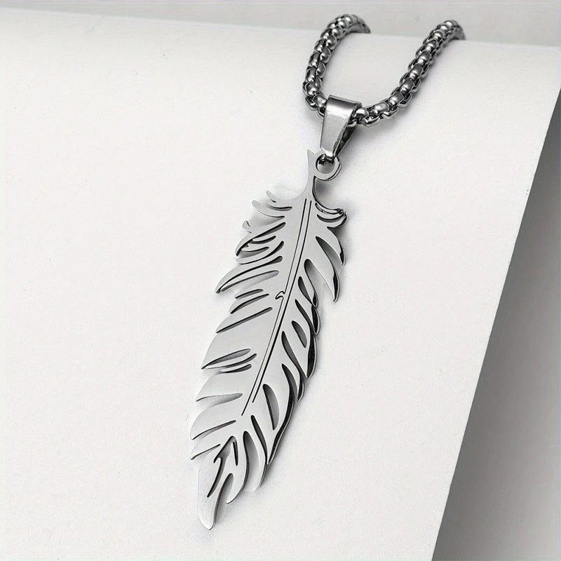 FBA Men's Stainless Steel Feather Pendant Necklace | Hip Hop Punk Jewelry