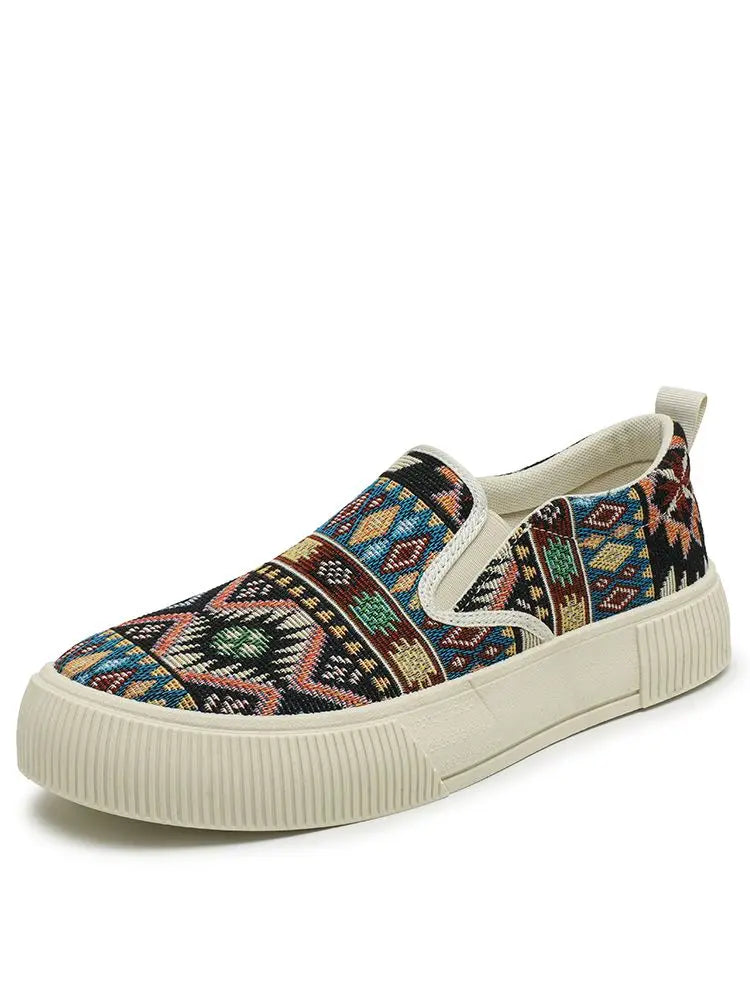 FBA Men's Canvas Printing Thick Platform Retro Sneakers | Elegant Breathable Casual Shoes