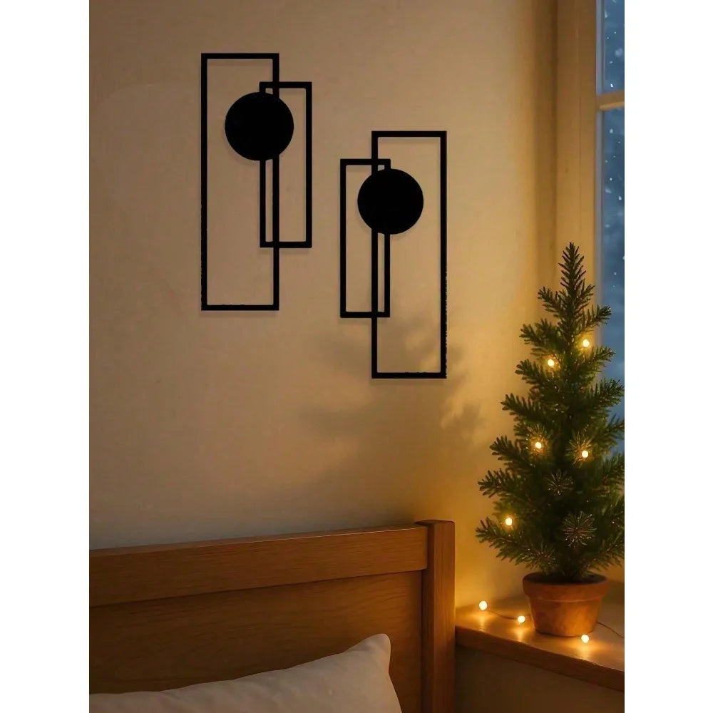 2-Piece Abstract Metal Wall Art | Gothic Line Sculpture Minimalist Black Wall Decor
