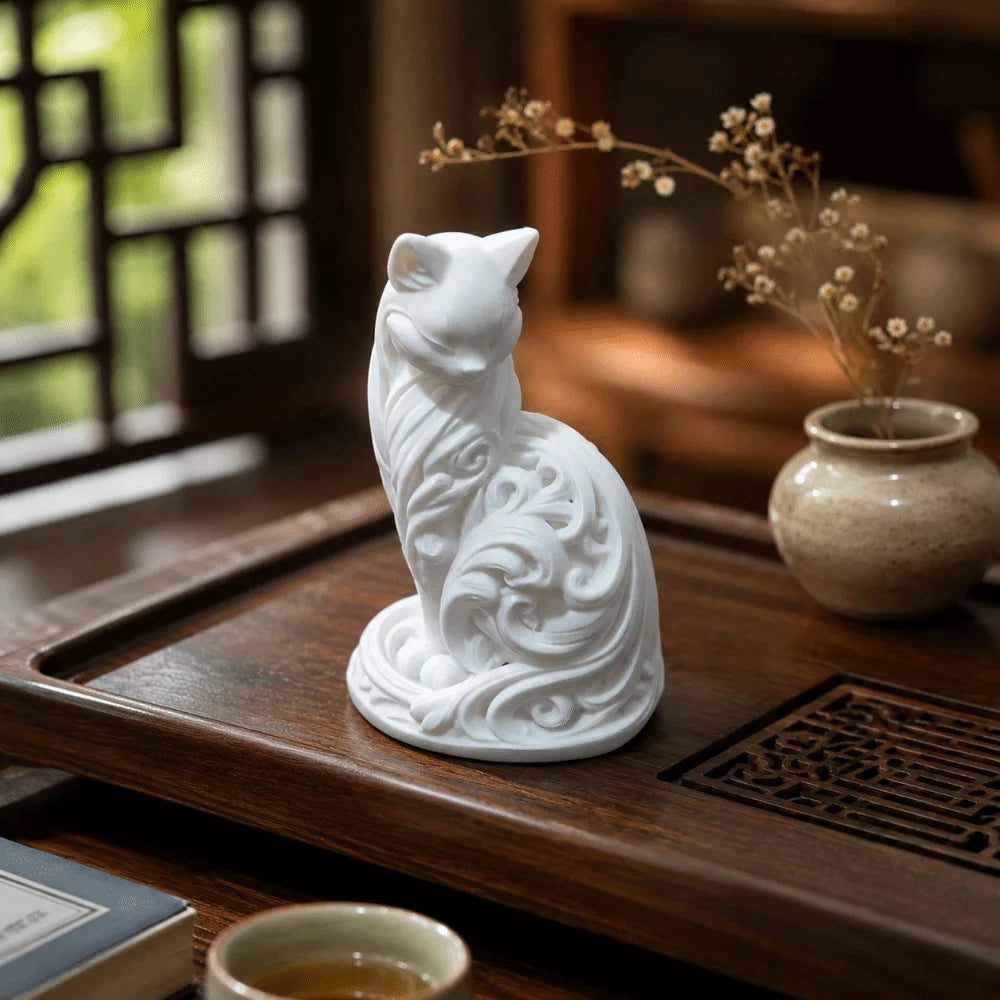 Nordic-Style 3D Printed Cat Statue | Hollow Carving Sitting Cat Sculpture for Home & Bedroom Decor