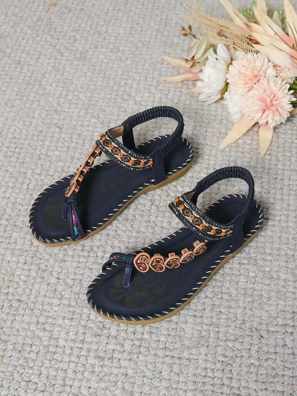 FBA Women's Bohemian Platform Flat Sandals | Plus Size Beach Shoes