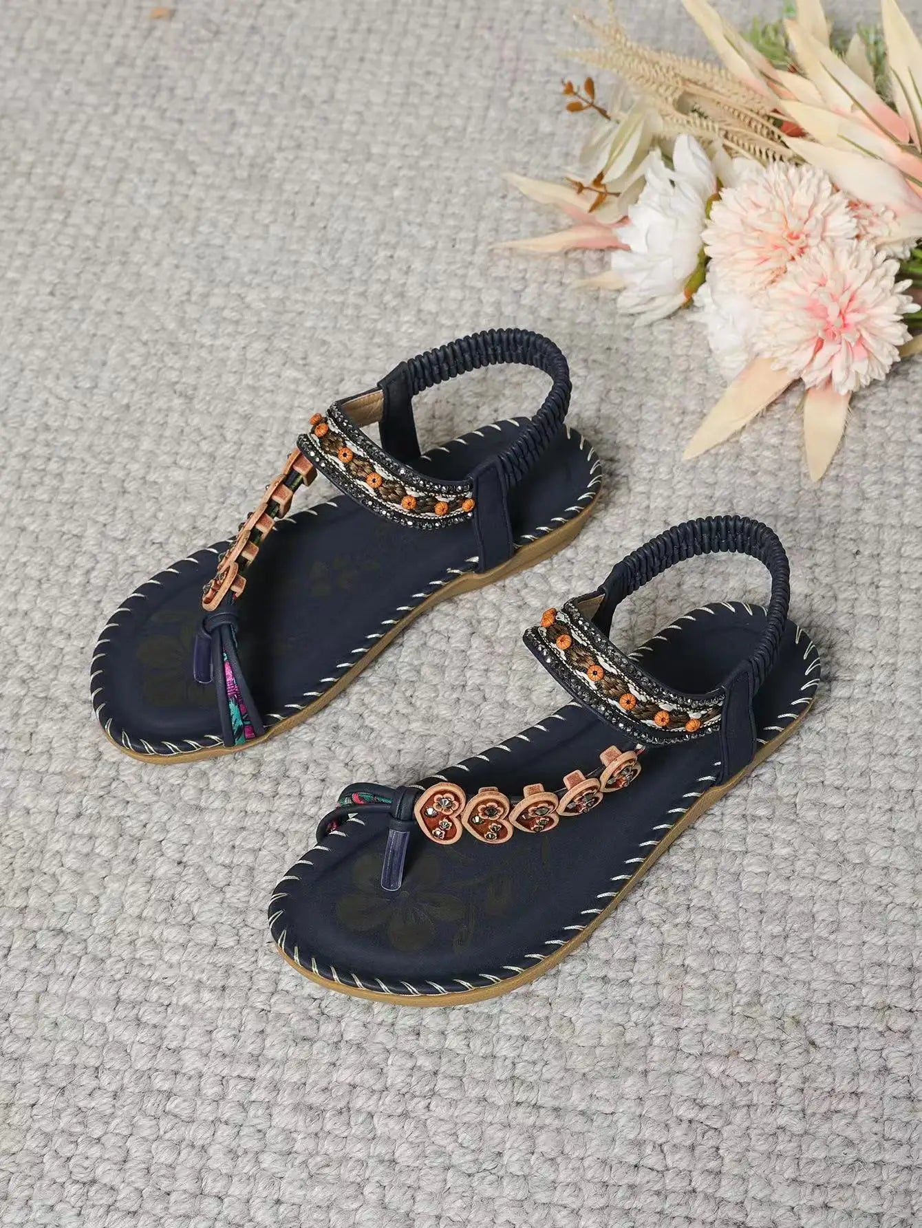 FBA Women's Bohemian Platform Flat Sandals | Plus Size Beach Shoes