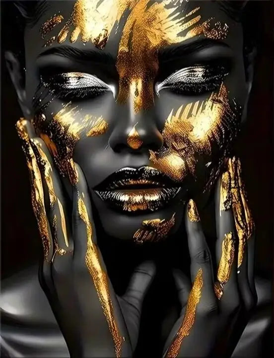 Black & Gold Abstract African Woman Canvas Print | Portrait Wall Art