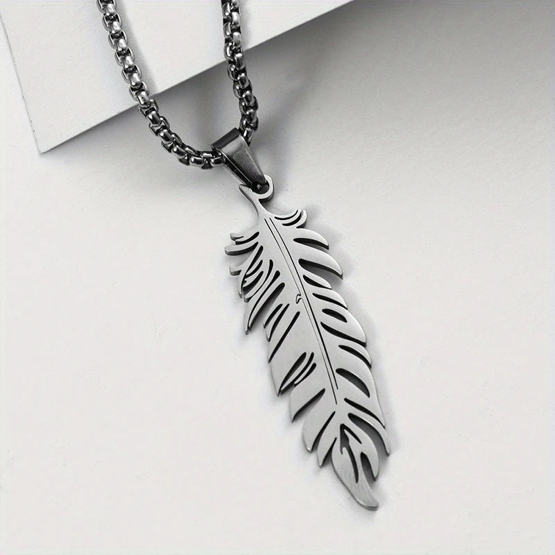 FBA Men's Stainless Steel Feather Pendant Necklace | Hip Hop Punk Jewelry
