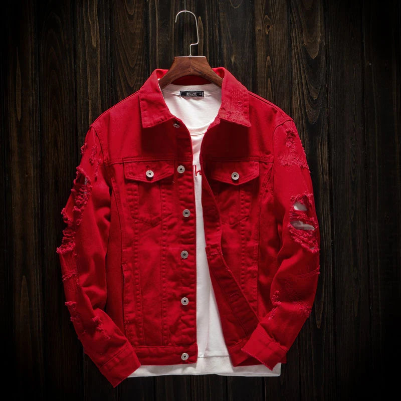 Men's Retro Ripped Denim Jacket – Streetwear Jean Coat | 4 Colors | S–4XL | FBA Vibes