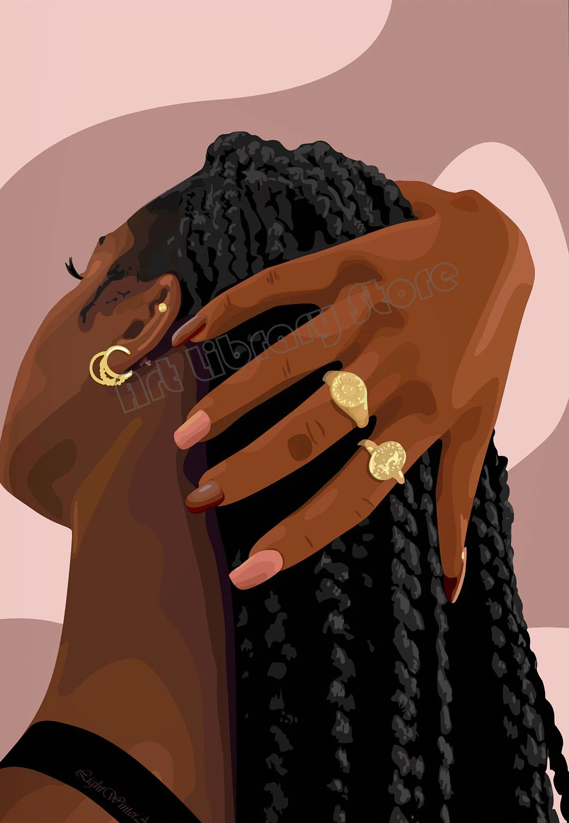 Black Woman Fashion Portrait Canvas Print | Makeup Jewelry Wall Art | FBA Vibes