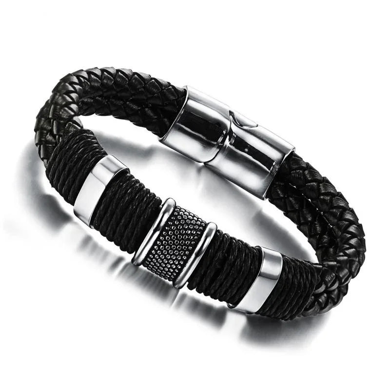 FBA Hip Hop Beaded Woven Leather Bracelet | Punk Charm Jewelry