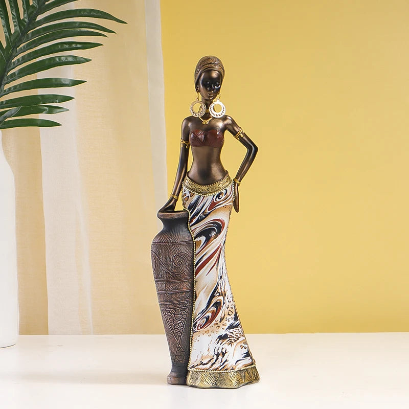 Retro African Style Black Woman Resin Figurine | Art Sculpture for Home Decor