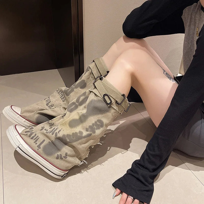Women's Retro Canvas Slip-On Mid-Calf Sock Boot | FBA Vibes