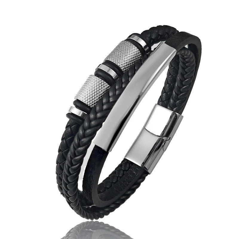 FBA Gold Beads Magnetic Leather Wrapped Bracelet | Men's Charm Jewelry