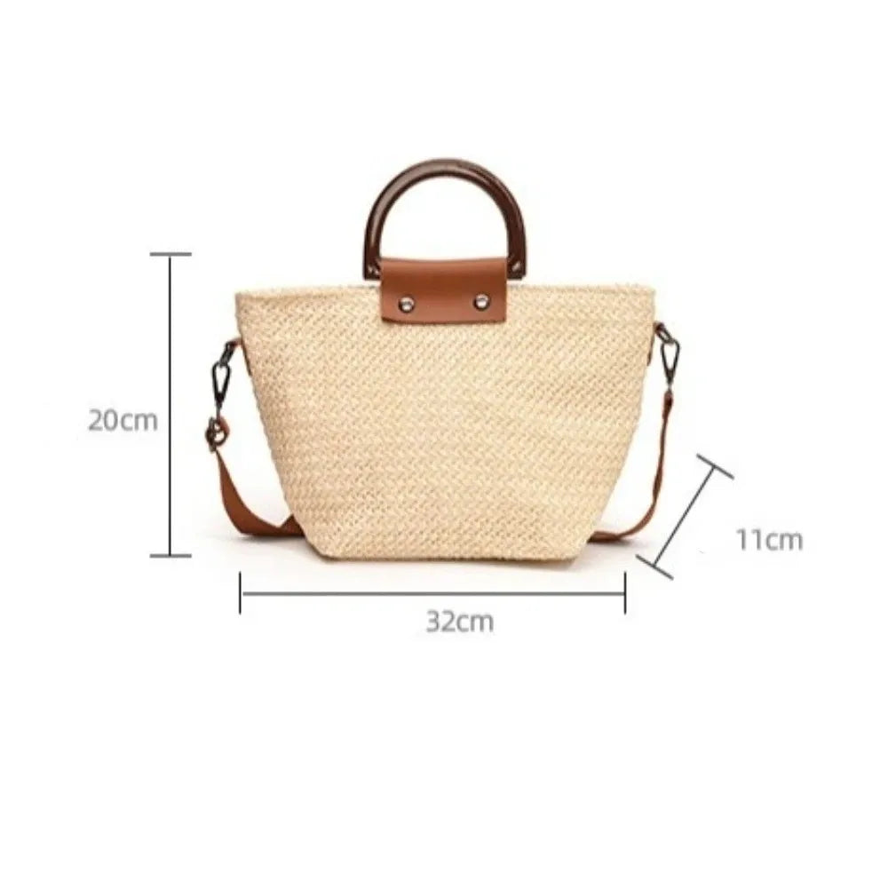 Hand Woven Straw Top Handle Crossbody Bag – Bohemian Beach Vacation Tote