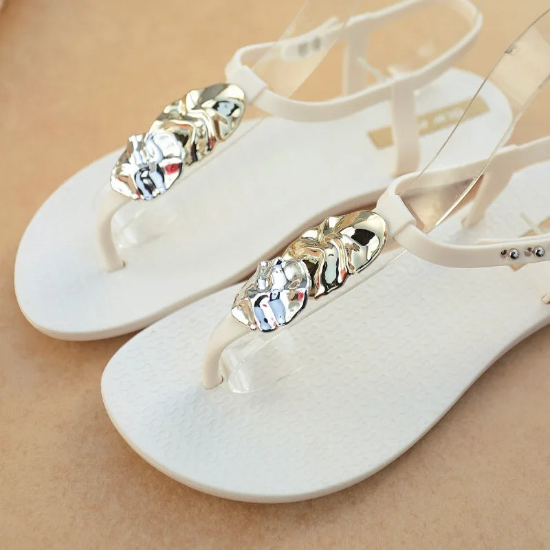 FBA Women's Clip Toe Metal Buckle Flat Sandals | Anti-Slip Summer Shoes