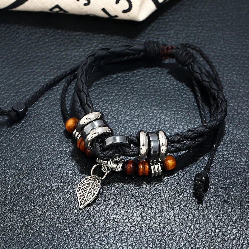FBA Ethnic Beaded Leaf Pendant Multilayer Bracelet | Boho Jewelry Gift