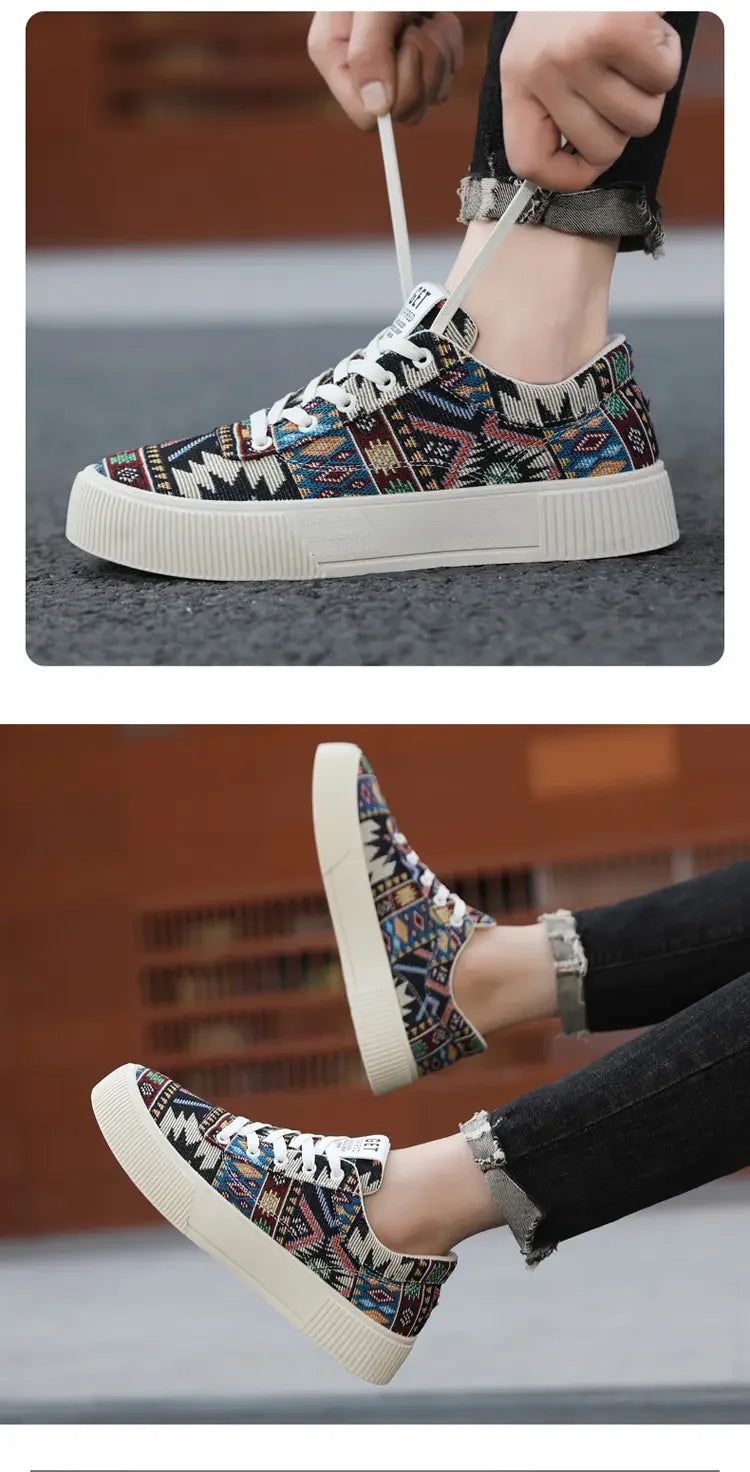 FBA Men's Retro Jacquard Low Top Trendy Shoes | National Style Korean Edition