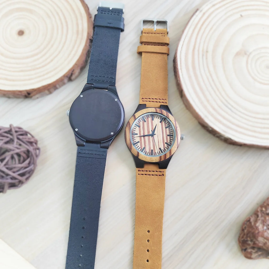 FBA Unisex Vintage Wood Watch | Leather Strap Quartz Wristwatch