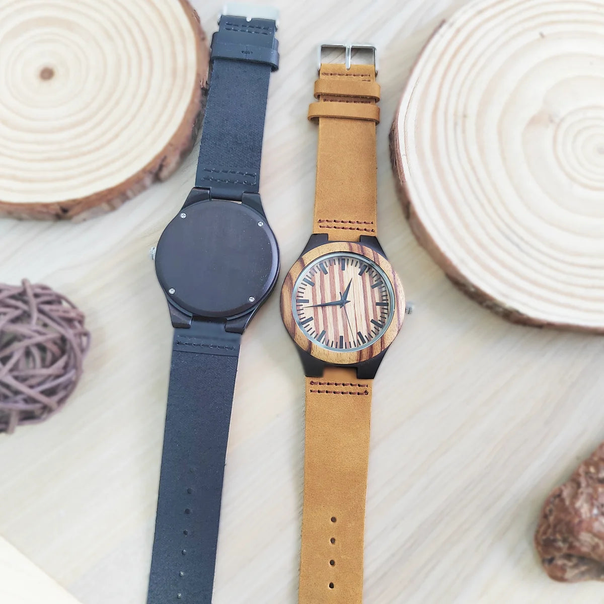 FBA Unisex Vintage Wood Watch | Leather Strap Quartz Wristwatch