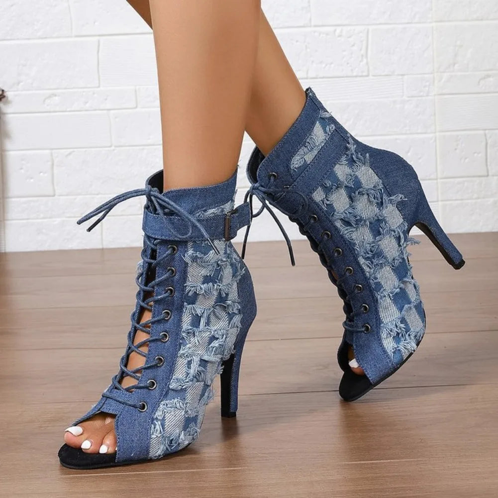 Women's Open Toe Strappy Cutout Sandal Boot — Stiletto Heel