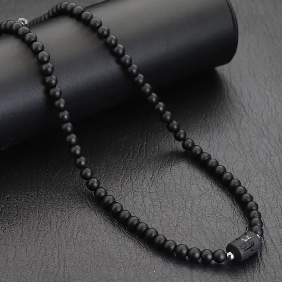 FBA 12 Constellations Black Onyx Beaded Necklace | Men's Jewelry