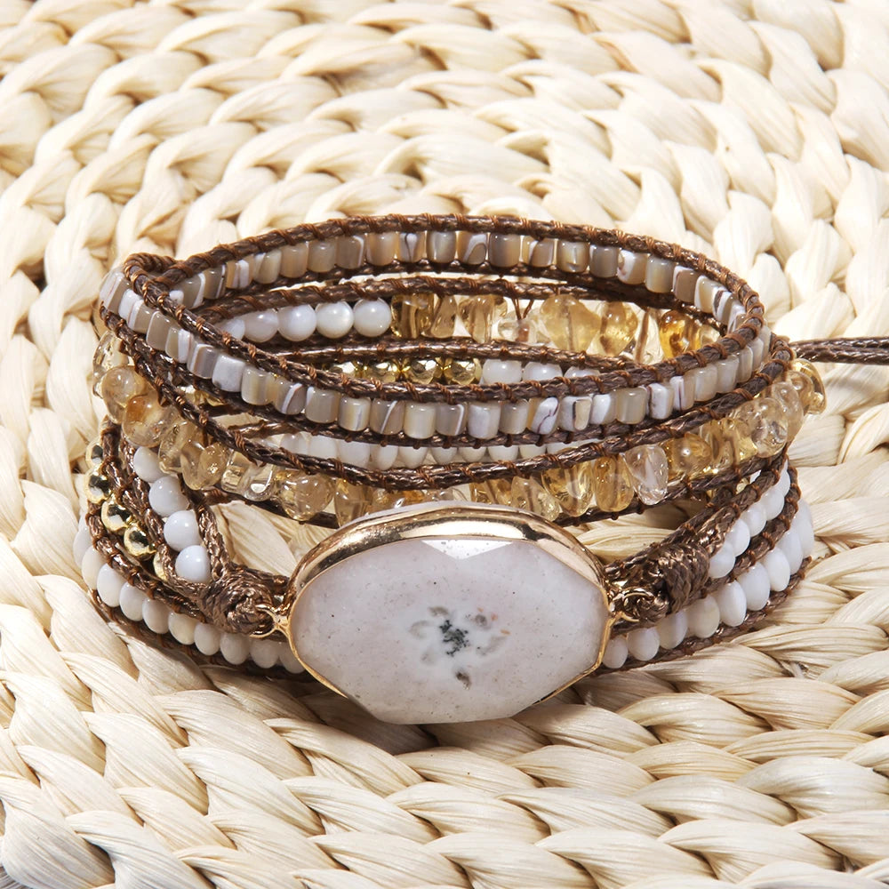 FBA Boho Mixed Natural Stone 5-Strand Wrap Bracelet | Women's Jewelry Gift