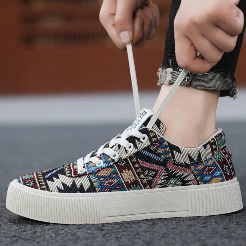 FBA Men's Retro Jacquard Low Top Trendy Shoes | National Style Korean Edition