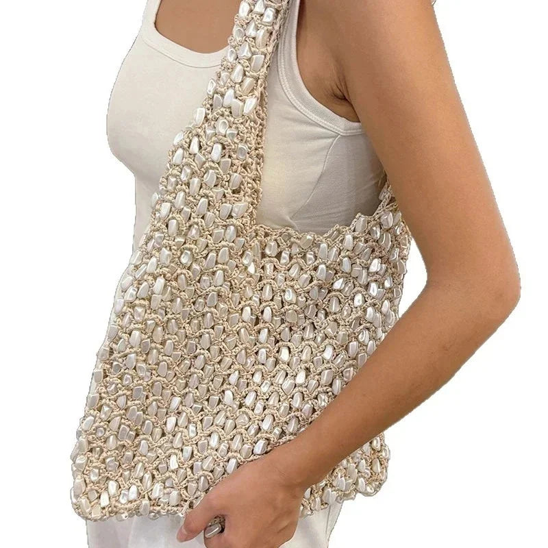 Handmade Plush Knitted Hollow Weave Tote Bag – Korean Style Casual Shoulder Bag for Women & Teens