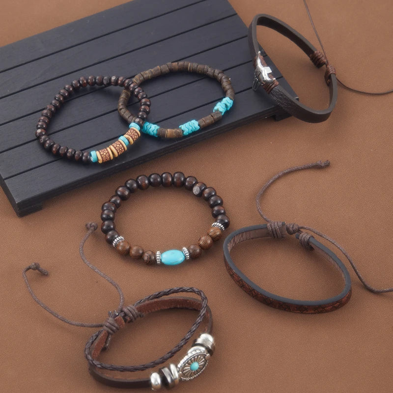 FBA 6-Piece Western Cowboy Beaded Bracelet Set | Boho Jewelry