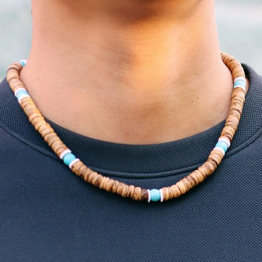 FBA Handmade Coconut Wood Healing Stone Choker | Men's Jewelry