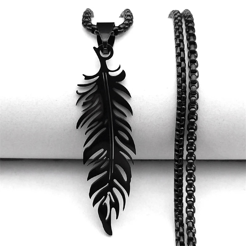 FBA Men's Stainless Steel Feather Pendant Necklace | Hip Hop Punk Jewelry